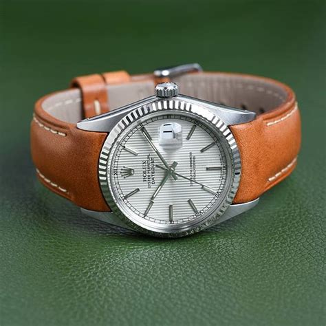 curved end leather strap for rolex datejust|vintage Rolex with leather strap.